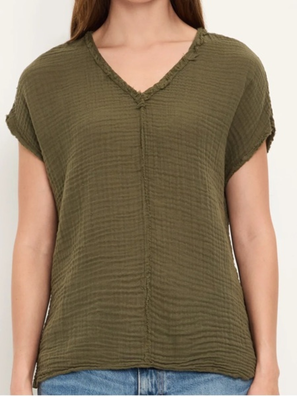 NWT Michael Stars Draya V-Neck Cotton Double Gauze Top Olive Size Medium - Picture 2 of 10